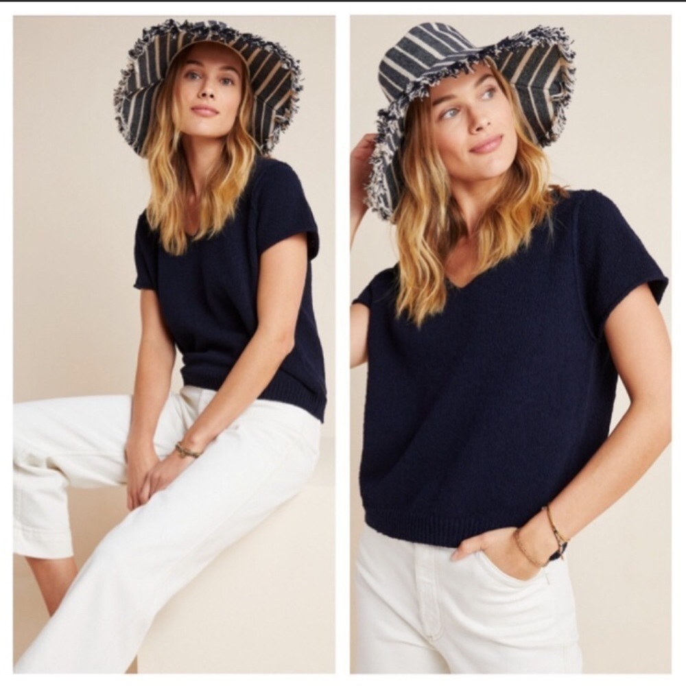Anthropologie Valentina Navy Blue Short Sleeve Sweater - Picture 4 of 16